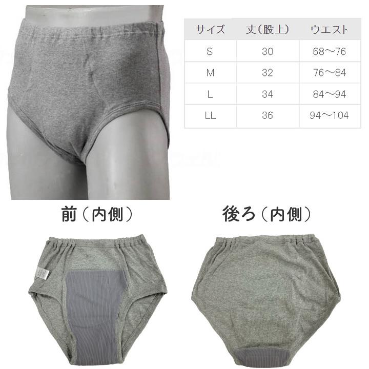 川本産業 介護衣料品 安心ブリーフ グレー 50cc吸水 サイズ：S/M/L/LL