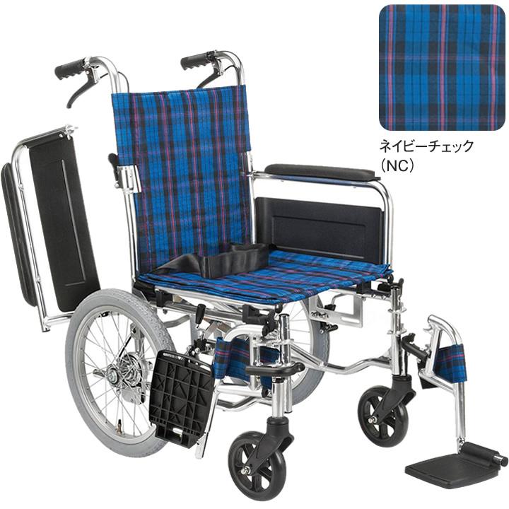 青と黒のチェック柄 介助用車椅子 マキテック 車椅子 多機能介助式車いすKS70 背折れタイプ KSシリーズ