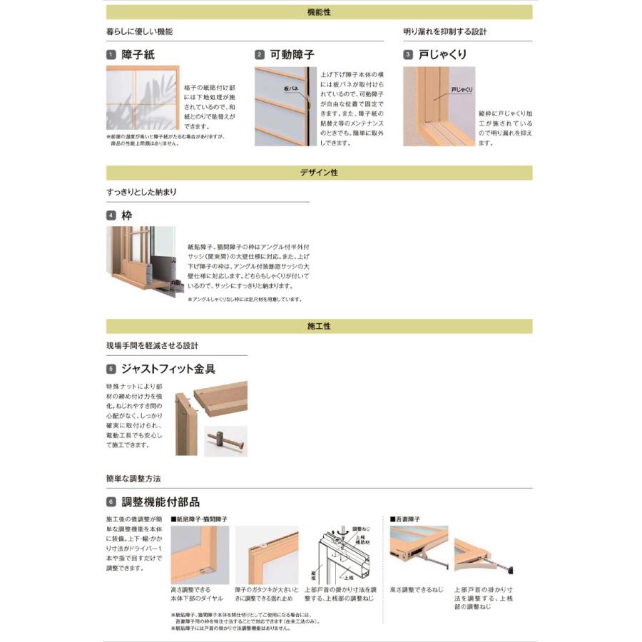 紙貼障子 新和風 CA4 w1640mm/1690ｍｍ 引違2枚戸 テラスタイプ用 在来 ノンケーシング付枠 デュオ他用 リフォーム DIY 和障子 和室｜kenkurushop｜04