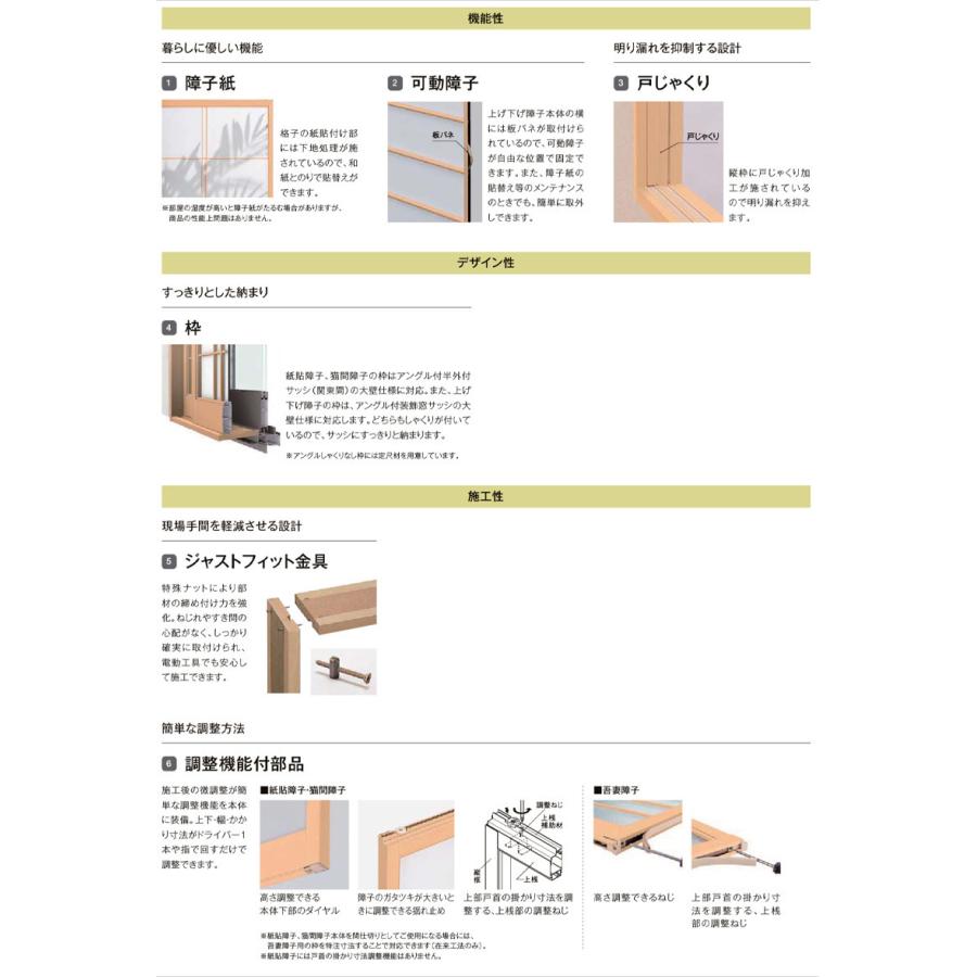 紙貼障子 新和風 CA4 w1640mm 引違2枚戸 窓タイプ用 2×4工法 ノンケーシング付枠 デュオ他用 リフォーム DIY 和障子 和室｜kenkurushop｜04