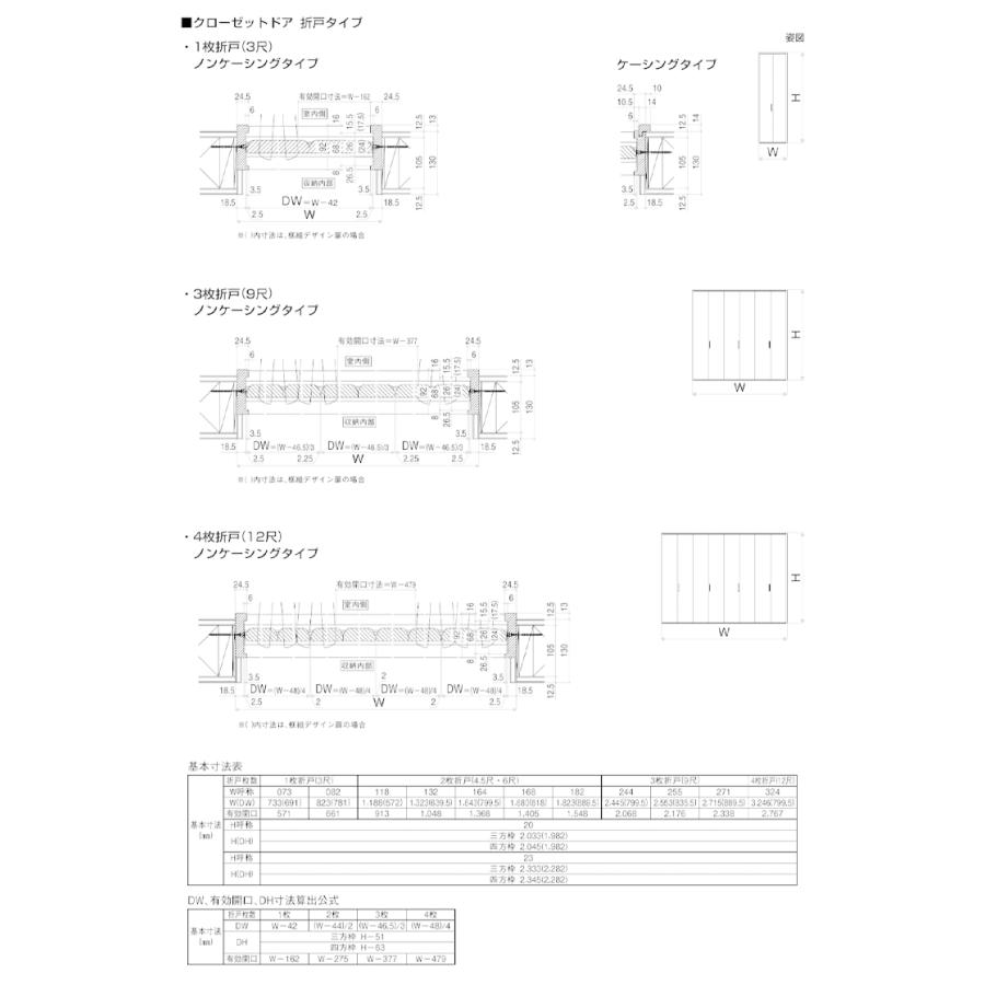 YKK AP クローゼット折戸 TA 3枚折戸 24420・25520・27120 ラ YKK AP クローゼット折戸 TA 3枚折戸 24420・25520・27120 ラ