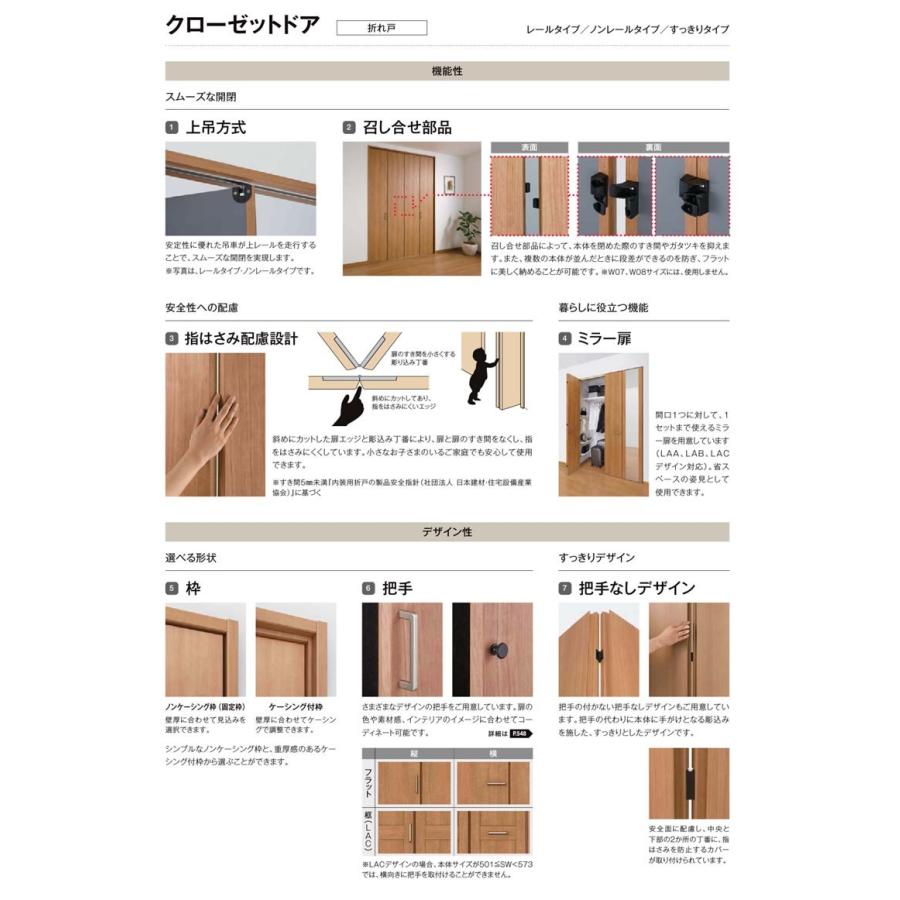 超人気の 8月はエントリーで全品p10倍 室内ドア クローゼット扉 8枚 折れ戸 ラシッサs レールタイプ パネルタイプ Laa 把手付 ケーシング枠 3423 ミラー付 なし 押入れ 折戸 建具 クローゼットドア おしゃれ 交換 室内ドア リフォーム Diy Kenzai 法人様は送料無料