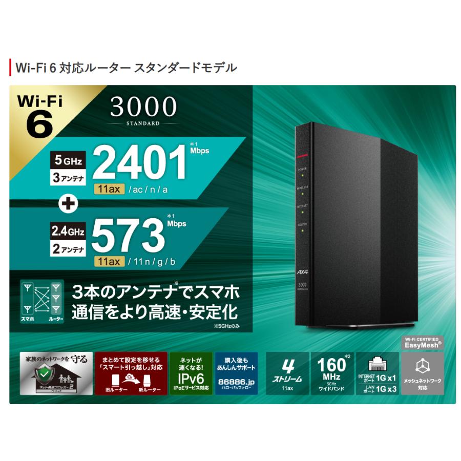 BUFFALO（バッファロー） 無線LAN親機11ax/ac/n/a/g/b 2401+573Mbps