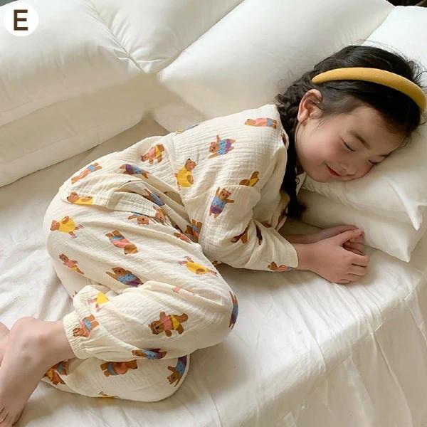 ベビー キッズ パジャマ 半袖 7分丈 綿100% ガーゼ生地 夏 長袖 110  