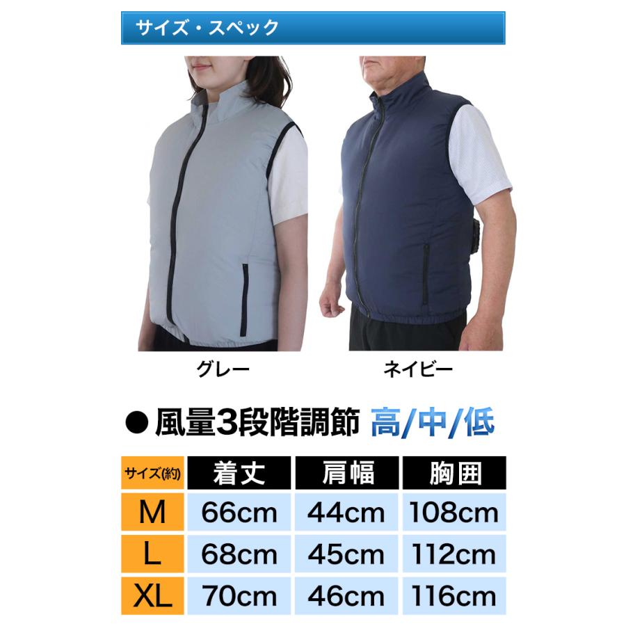 空調服 ネイビー 5段階風量調整 Lサイズ アウトドア ファン付きベスト