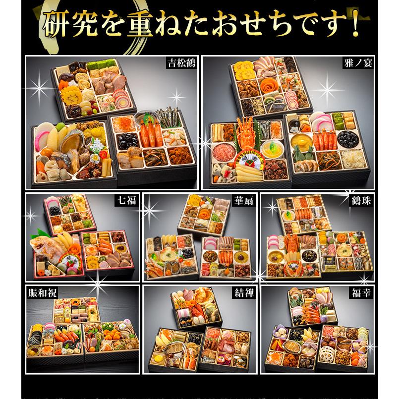 おせち 2024年 冷凍 快適生活 京都祇園「閼伽井」監修 豪華三段重「和洋ファミリーおせち」 鶴珠 紅 白 約 沖縄 閼伽井 鶴珠 商品説明 約6 風呂敷 蒲鉾 柏餅 オリーブ 花こんにゃく 北海道