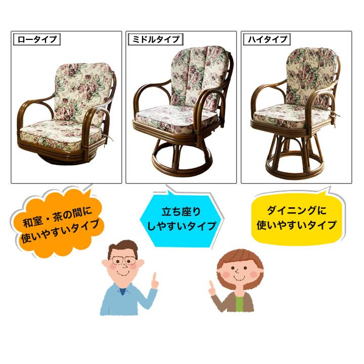 座椅子 回転椅子 チェア 快適生活 天然籐の回転チェア ハイタイプ 高齢