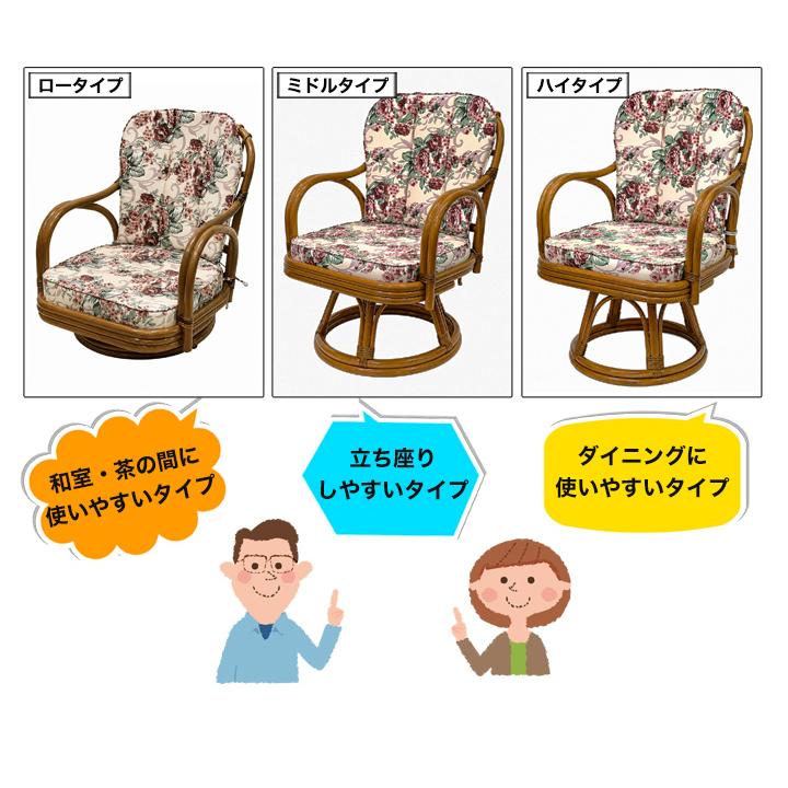 座椅子 回転椅子 チェア 快適生活 天然籐の回転チェア ハイタイプ 高齢