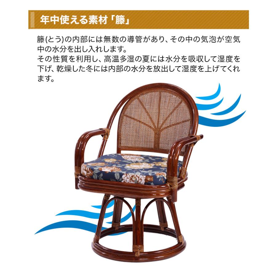 座椅子 回転椅子 チェア 快適生活 天然籐の回転椅子 ミドルタイプ 籐