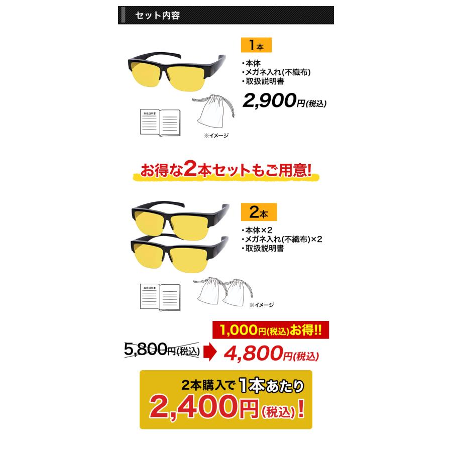 Rua KE-NON 本体 + 3つのヘッド + サングラス + 説明書 快適！夜用ドライビンググラス 1本 サングラス メガネ オーバーグラス