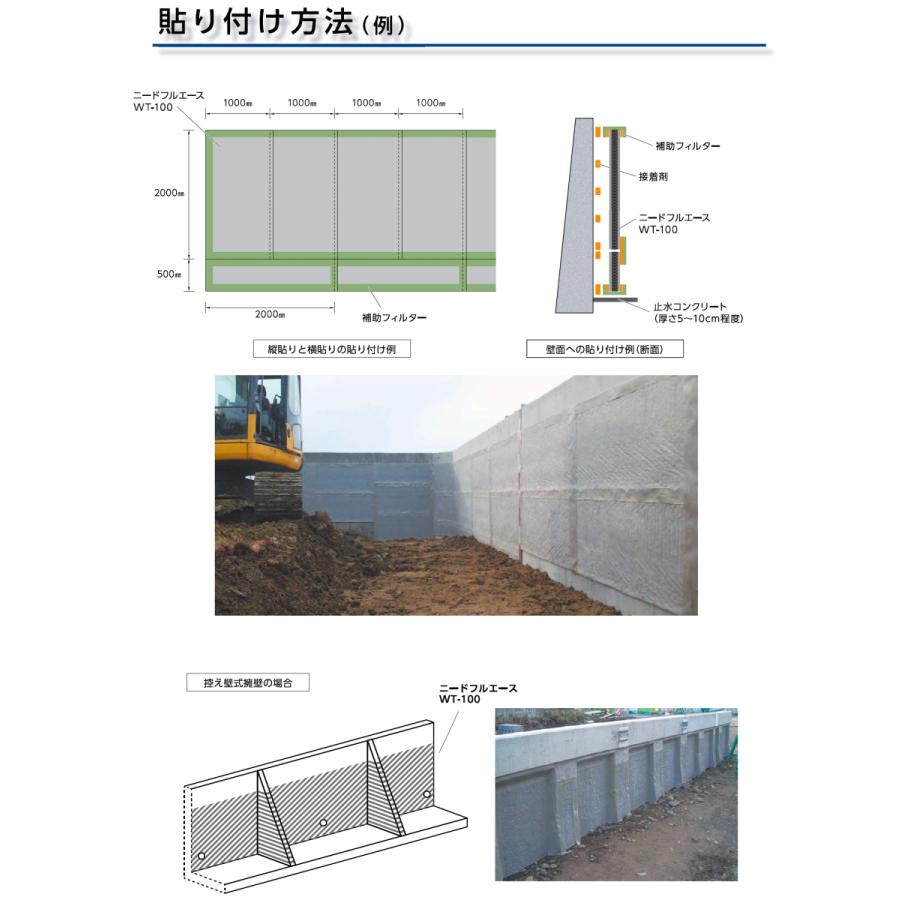 15mm厚/500mm幅/2m長【WT-100-50】宅地擁壁用透水マット ニードフル