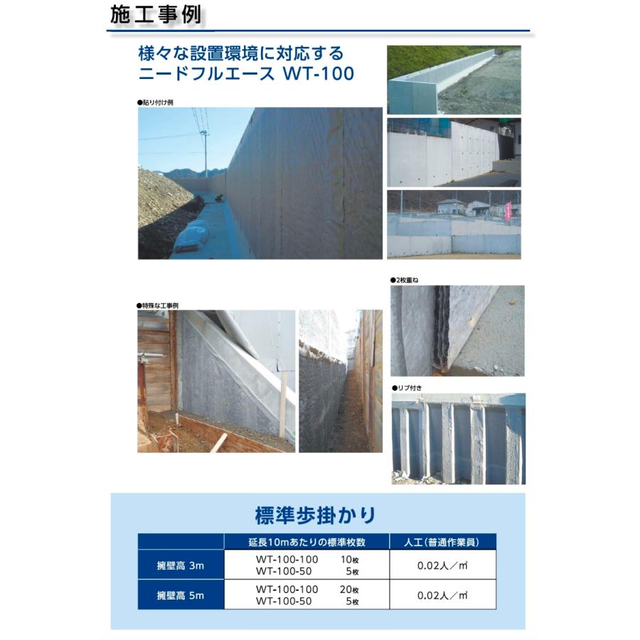 15mm厚/500mm幅/2m長【WT-100-50】宅地擁壁用透水マット ニードフル