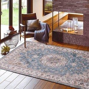 アンティーク絨毯風プリントラグ カメオ (190cm × 190cm) (ブルー