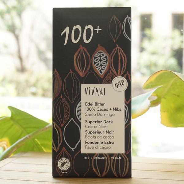 ViVANI オーガニックエキストラダークチョコレート 100+カカオニブ 80g アスプルンド Edel Bitter 100Cacao