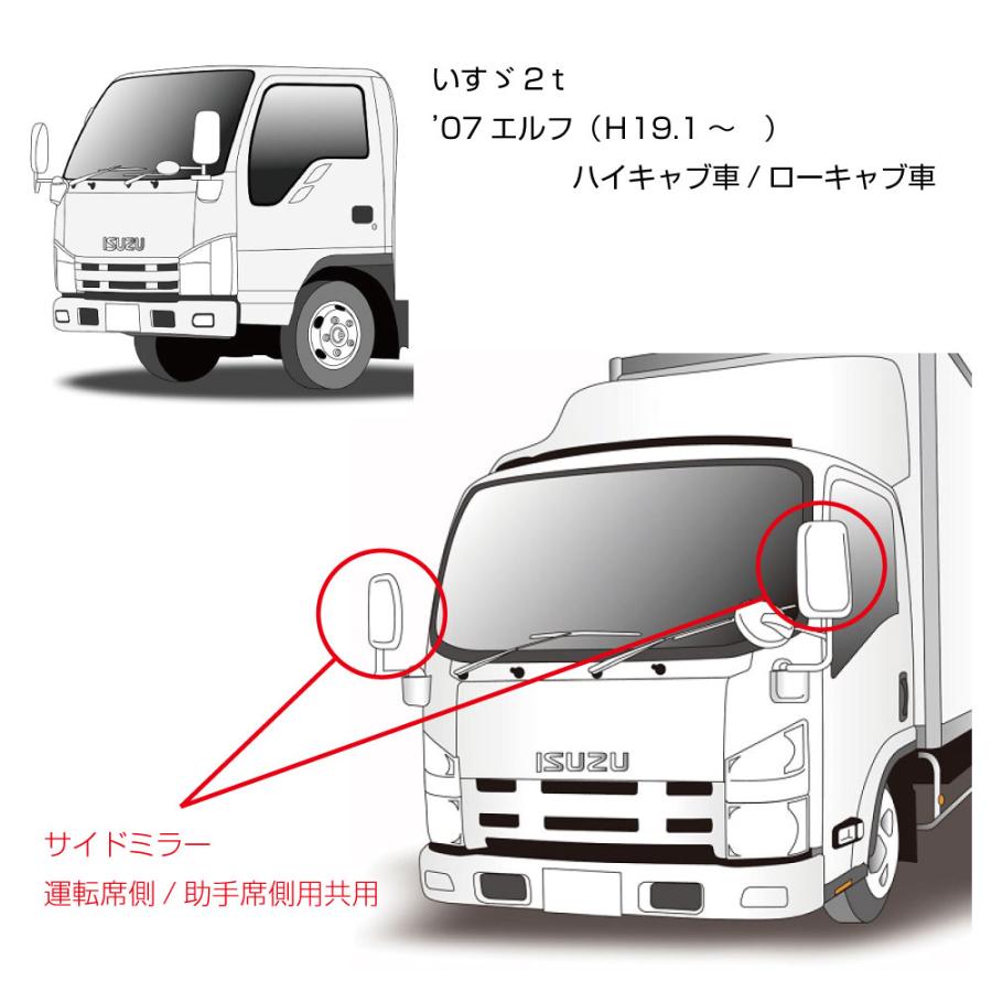 コンボイ【CONVOY EPRESS】デコトラ サイドミラー いすゞ　エルフ着用　北海道 江別市 ジェットイノウエ 07エルフ用 補修用純正タイプミラー サイドミラー