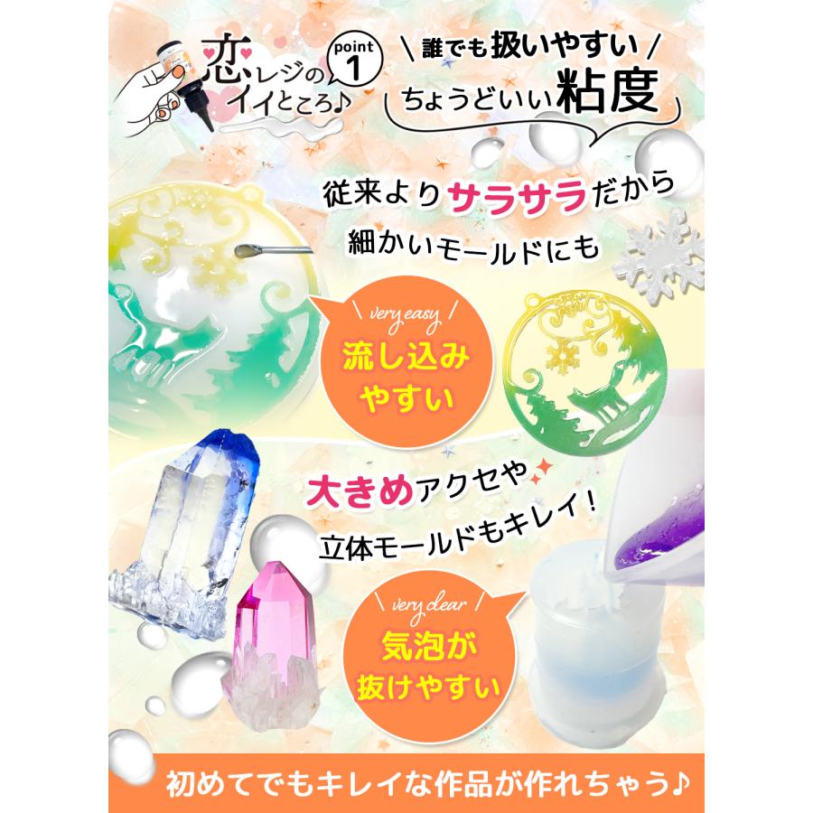 【送料無料】(ケラッタ) レジン液 恋がはじまる ベーシック ハードタイプ 流し込みやすい UVライト LED どちらも対応 恋レジ お試し 25g 100g | kerata | 03