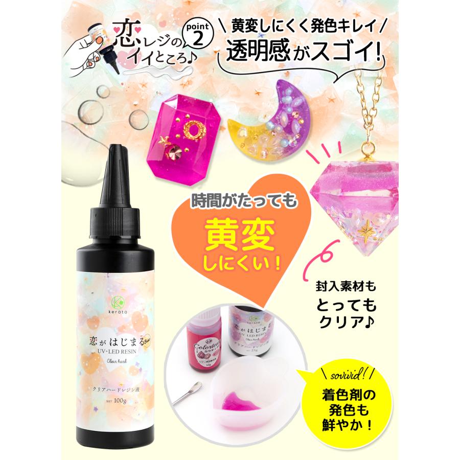【送料無料】(ケラッタ) レジン液 恋がはじまる ベーシック ハードタイプ 流し込みやすい UVライト LED どちらも対応 恋レジ お試し 25g 100g | kerata | 04