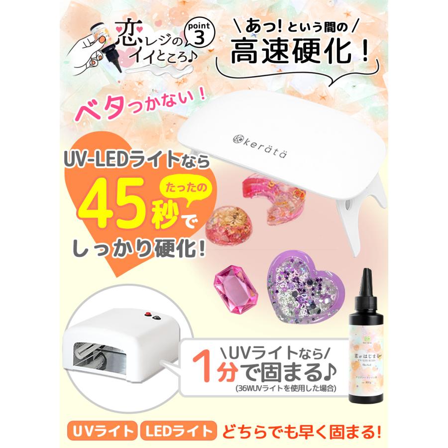 【送料無料】(ケラッタ) レジン液 恋がはじまる ベーシック ハードタイプ 流し込みやすい UVライト LED どちらも対応 恋レジ お試し 25g 100g | kerata | 05