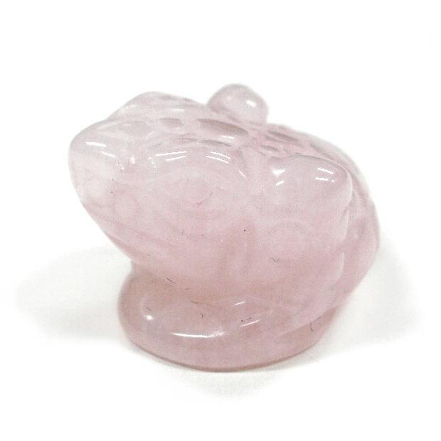紅水晶/ローズクォーツ 彫刻品 カエル パワーストーン【彫刻置物】三本