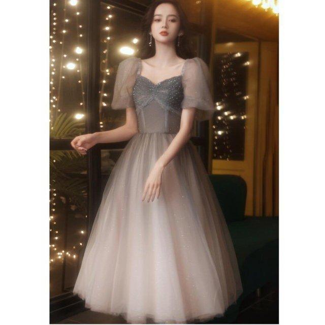 パーティードレス カラードレス 結婚式ワンピース 20代30代40代 フォーマル ミディアム丈 二次会 お呼ばれ 発表会 卒業会 ウエディングド