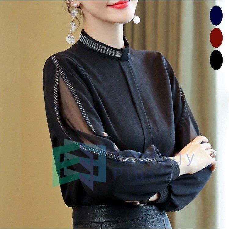 ブラウス レディース オフィス トップス シフォンブラウス 長袖 春 秋 冬 きれいめ 透かし雕り バルーンスリーブ 大人 可愛い 通勤 Ol 黒 シ 有名な高級ブランド