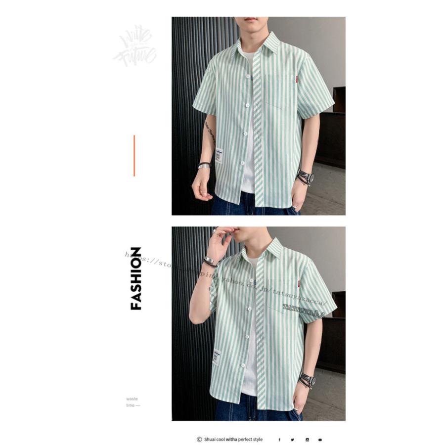 カジュアルシャツ メンズ ストライプシャツ 半袖 トップス シャツ 通勤 カジュアル 40代 50代ファッション