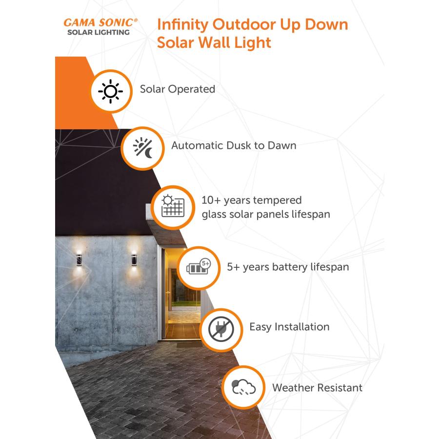 GAMA SONIC Infinity Solar Up and Down Wall Light, Outdoor Dual Co 並行輸入品｜kevin-store｜10