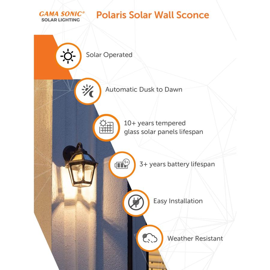 GAMA SONIC ポラリスソーラーポーチ壁取り付け用燭台ライト 屋外LED電球ランプ ブラック(177010) Gama So 並行輸入品｜kevin-store｜10