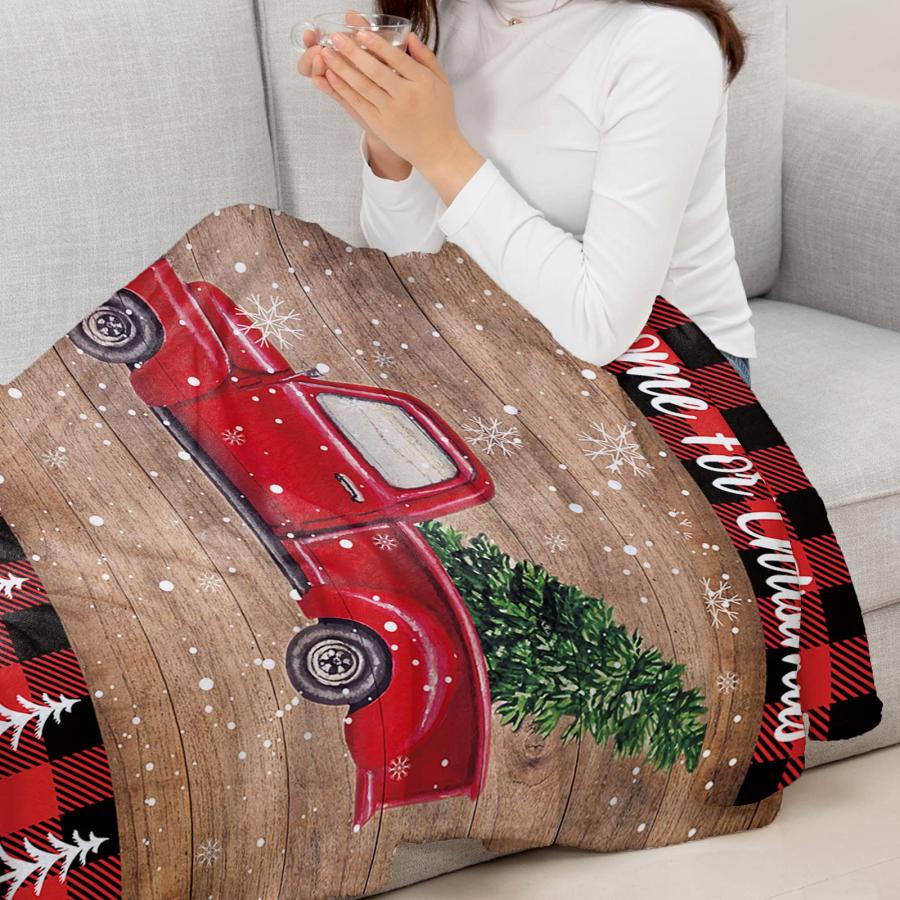 Christmas Red Truck Buffalo Check Throw Blankets Gifts Soft