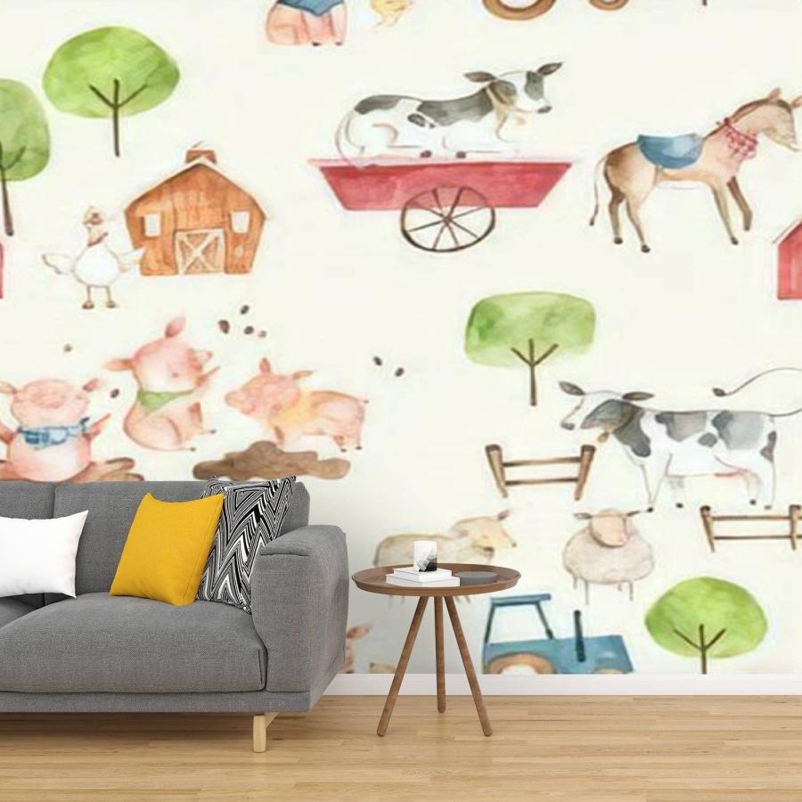 Self Adhesive PVC Wallpaper Watercolor baby farm animals illustr 並行輸入品｜kevin-store｜07