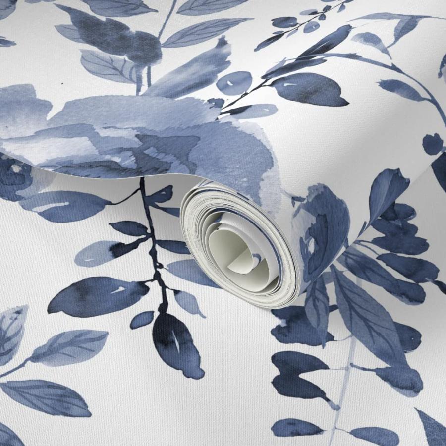 Spoonflower Peel & Stick Wallpaper 12ft x 2ft   Blue White Flora 並行輸入品｜kevin-store｜04