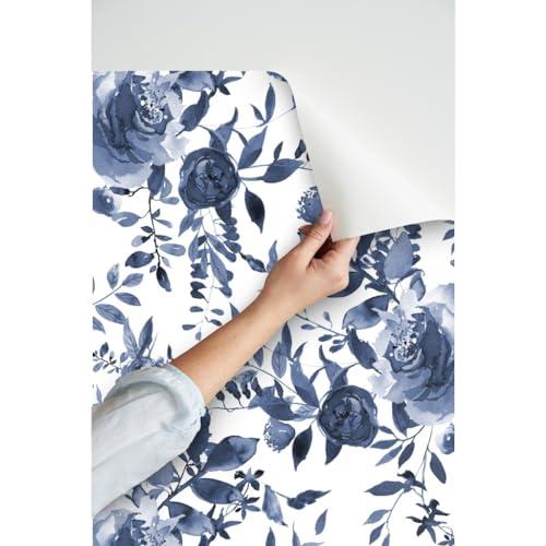 Spoonflower Peel & Stick Wallpaper 12ft x 2ft   Blue White Flora 並行輸入品｜kevin-store｜08