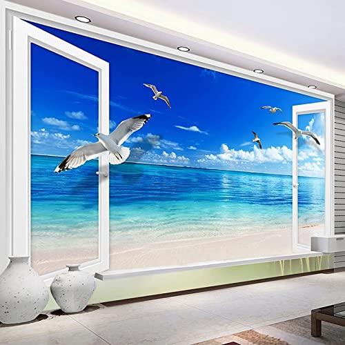 Blue Sea Beach 3D Wall Murals Wallpaper, Window Seascape Panoram 並行輸入品｜kevin-store｜08
