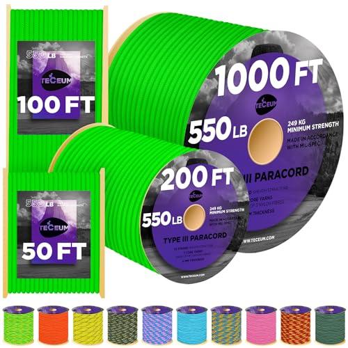 TECEUM Paracord Type III 550 Neon Green   1000 ft   4mm   Tactic 並行輸入品｜kevin-store｜02