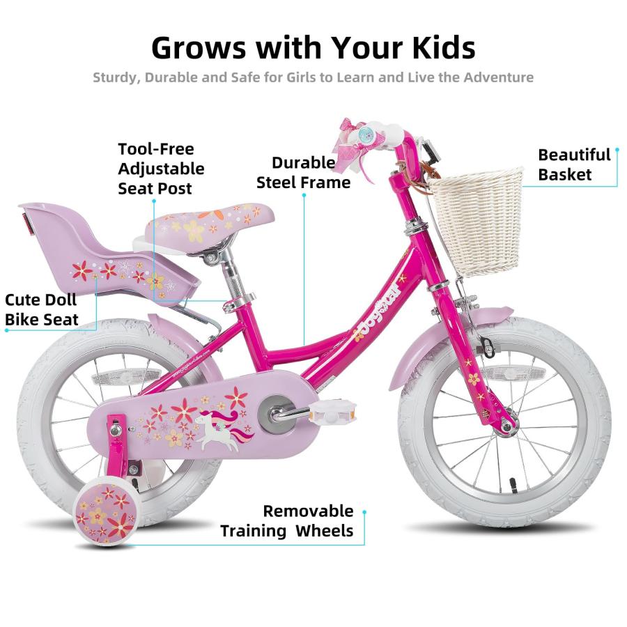 JOYSTAR ユニコーン 14インチ キッズバイク 3 4 5歳の女の子用 人形付き バイクシート 子供用プリンセス自転車 トレ 並行輸入品｜kevin-store｜04