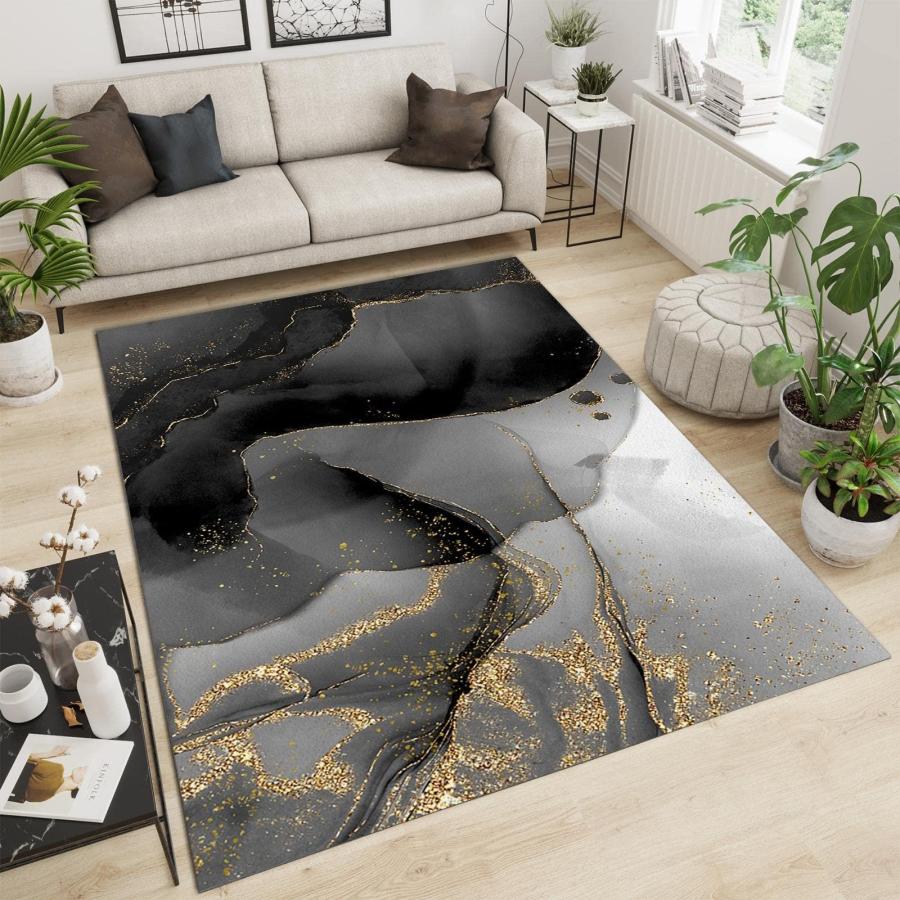 Area Rugs 6x9ft, Modern Black Gold Marble Texture Living Room De 並行輸入品｜kevin-store｜07