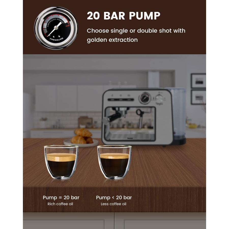 Teglu Espresso Machine 20 Bar with Milk Frother, Semi Automatic  並行輸入品｜kevin-store｜04
