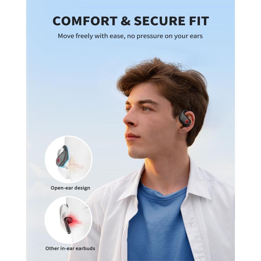 購入特価商品 PSIER Open Ear Headphones， Bluetooth 5.3 Wireless Earbuds with L 並行輸入品