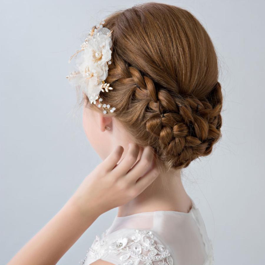 ヘアアクセサリー 子供 キッズ 女の子 ヘッドドレス 髪飾り 手作り フォーマル 発表会 新商品 新型 ピアノ発表会 結婚式 ホワイト プレゼント 記念写真 ヘアクリップ
