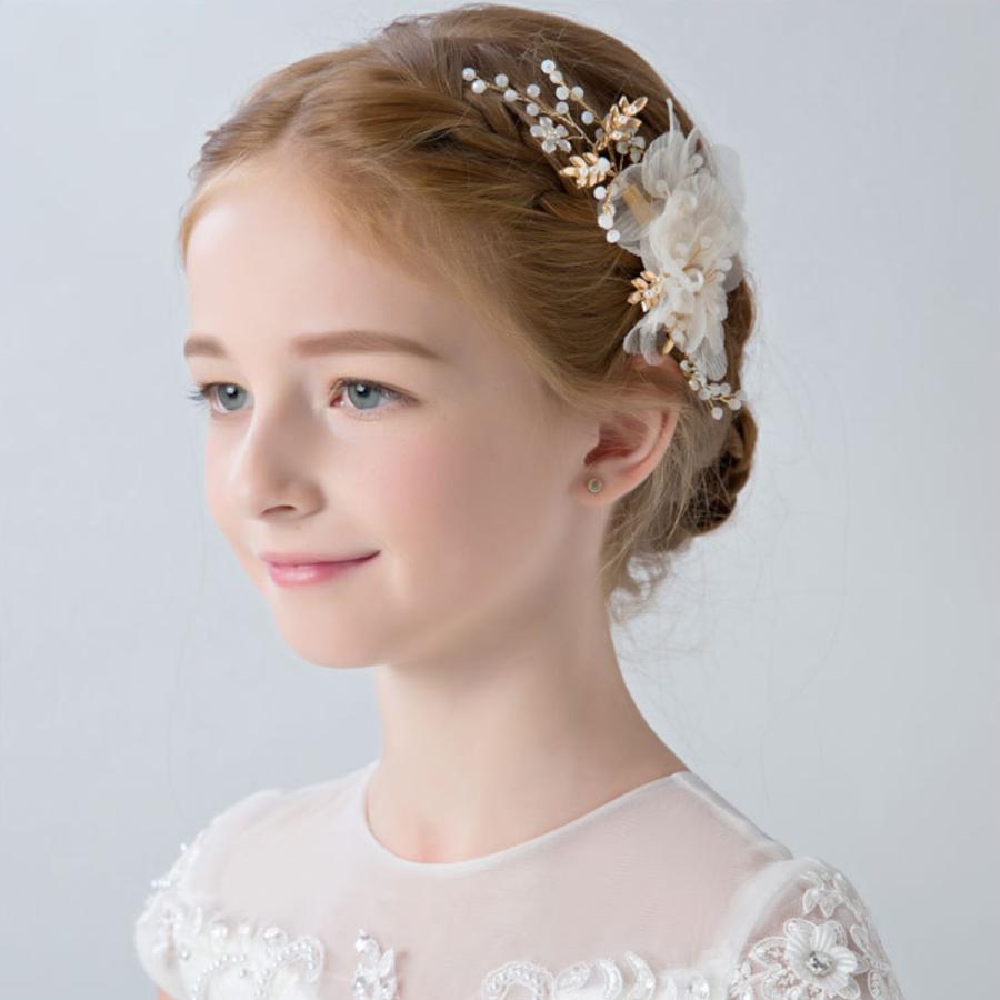 ヘアアクセサリー 子供 キッズ 女の子 ヘッドドレス 髪飾り 手作り フォーマル 発表会 新商品 新型 ピアノ発表会 結婚式 ホワイト プレゼント 記念写真 ヘアクリップ