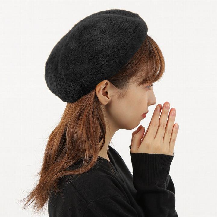 帽子 ベレー帽 ベレー フェイクファー シャギー 無地 秋冬