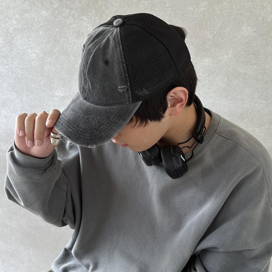 帽子 キャップ メンズ レディース  メッシュキャップ ウォッシュ加工 ダメージ加工 大きめ 深め スポーツ 男女兼用 野球帽 |  | 01