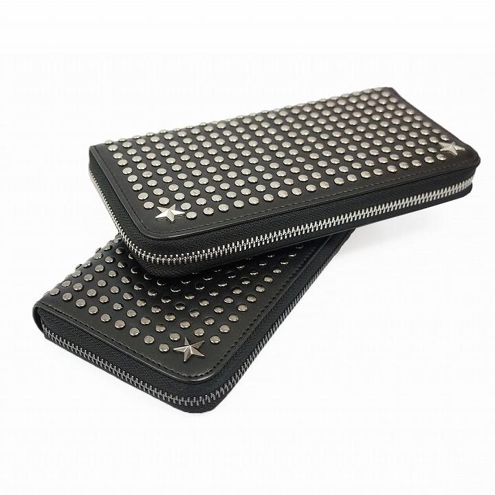 黒 レザー 長財布 スタッズチャーム付き HANNI | クリスタルスタースタッズ付き Black カーフレザー