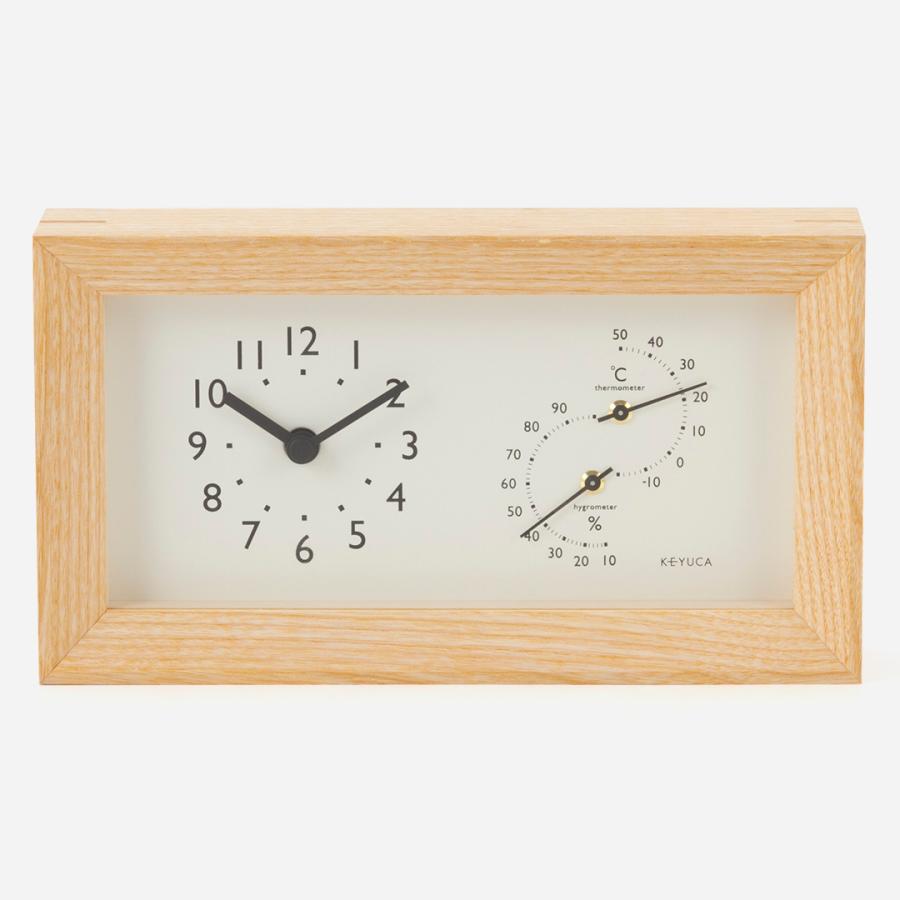 置き時計 時計 置時計 卓上時計 温度計 湿度計 アナログ[日本製 capo 温湿度時計 W201mm ナチュラル KEYUCA ケユカ] | KEYUCA | 01