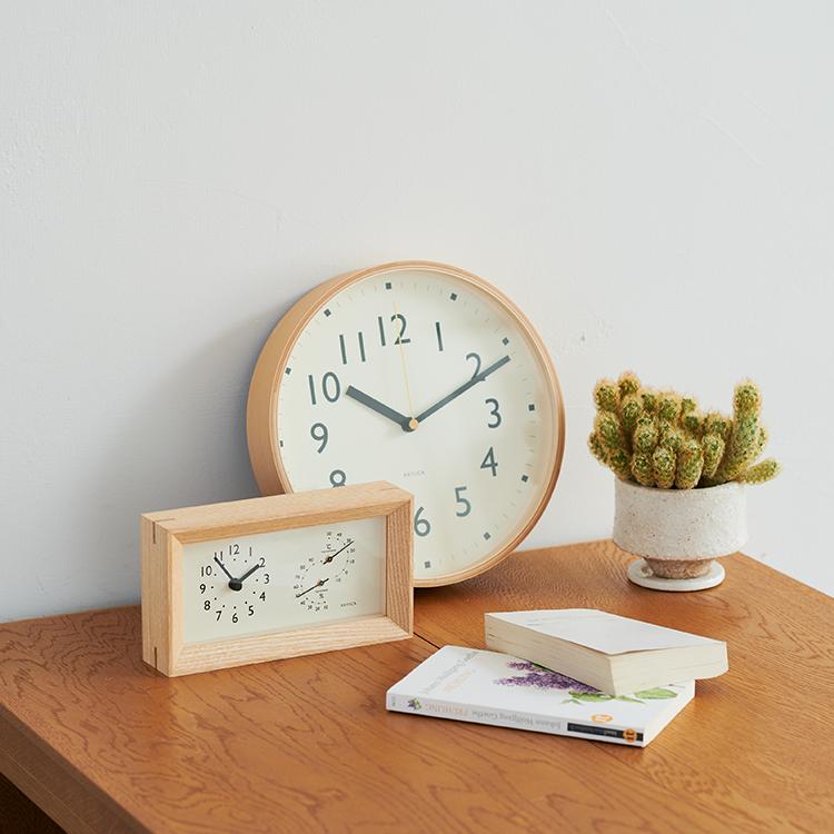 置き時計 時計 置時計 卓上時計 温度計 湿度計 アナログ[日本製 capo 温湿度時計 W201mm ナチュラル KEYUCA ケユカ] | KEYUCA | 05