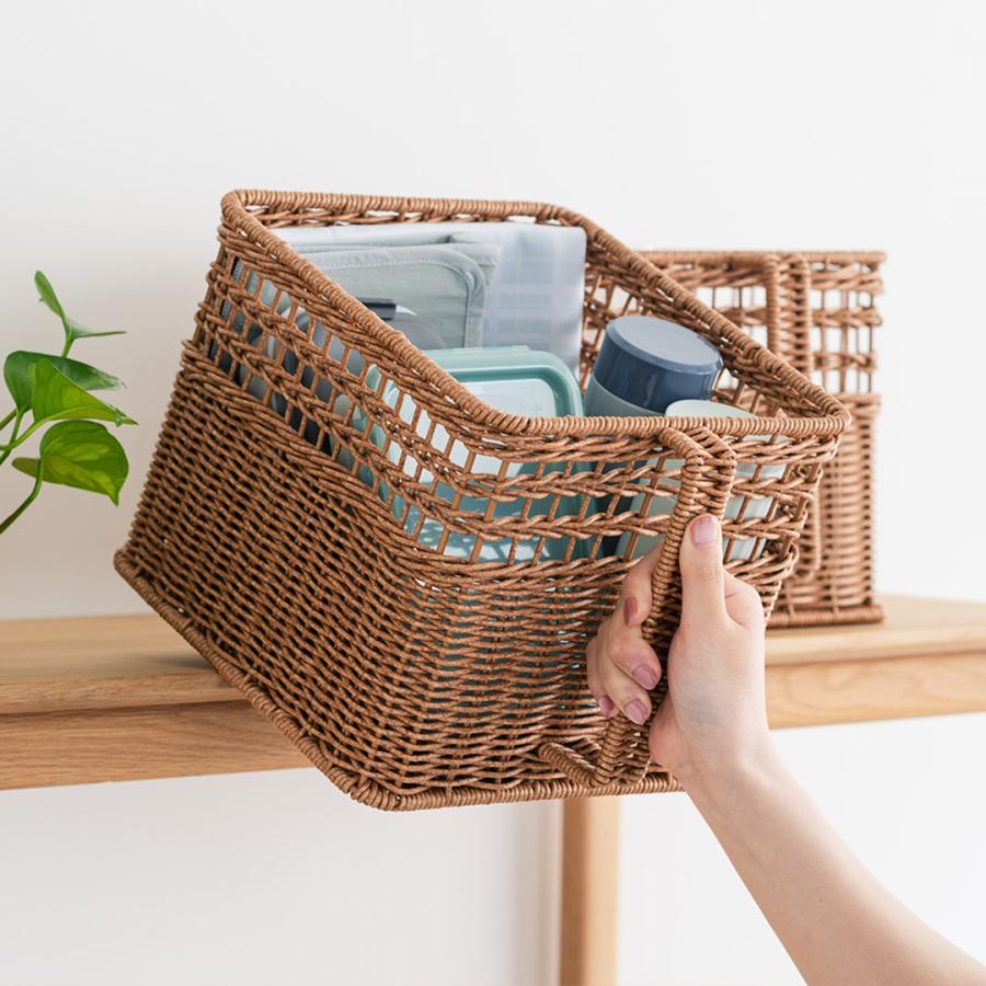 収納BOX 箱 ケース 樹脂製 小物入れ ｜ 洗えるPPラタンハンドル付きストッカー 中型ワイド｜W22.5×D29×H20cm  KEYUCA(ケユカ)