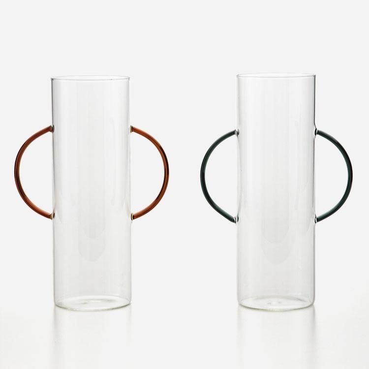 花瓶 耐熱ガラス ガラス 筒形 ハンドル付き インテリア シンプル