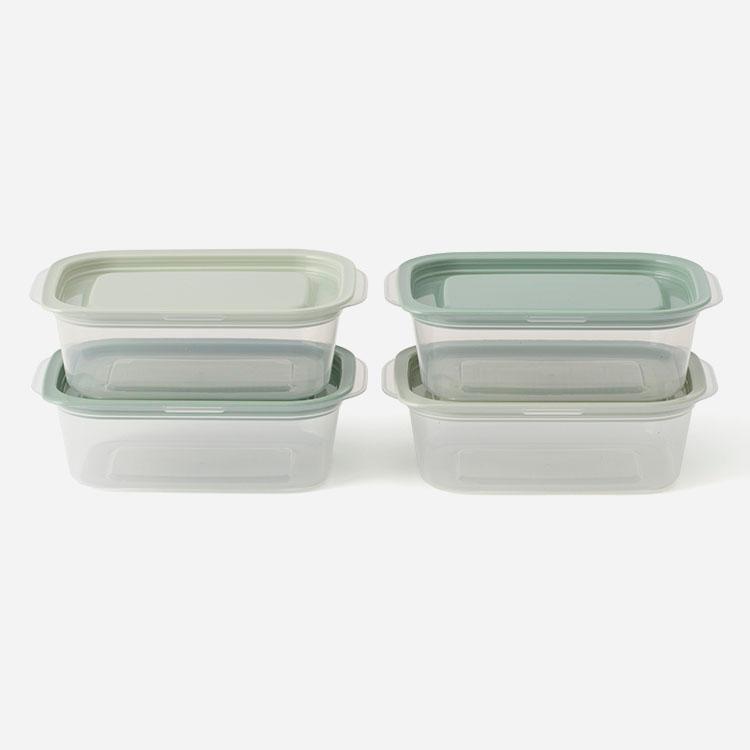 保存容器 レンジパック 食品 フードコンテナ 冷凍 冷蔵庫収納 ｜ 楽に洗えてフタごとレンジパック 400ml 4個セット グリーン KEYUCA(ケユカ)