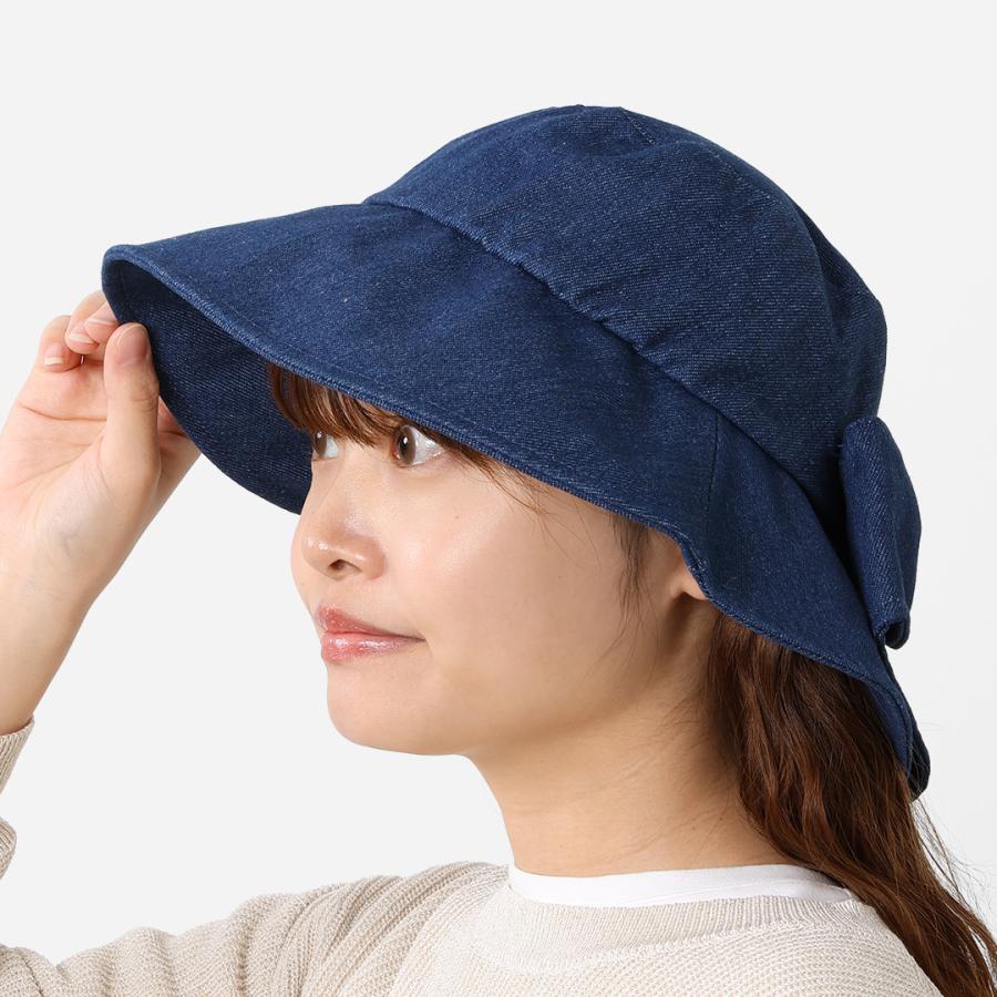 日よけ 旅行 トラベル 抜け感 日焼け防止 軽量 お散歩 ガーデニング 顔まわり ｜ デニムリボンスリットハット ネイビー KEYUCA(ケユカ) | KEYUCA