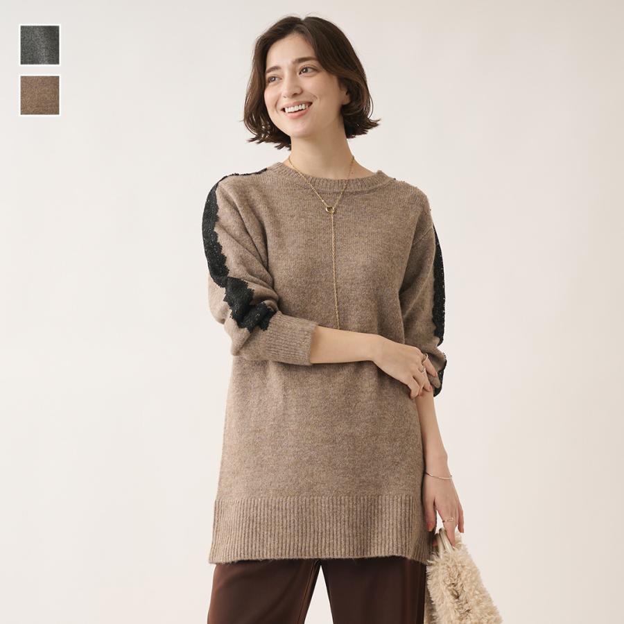 レディース トップス チュニック レース ニット あったか カジュアル 上品 ウォッシャブル おしゃれ 通販|袖レースニットチュニック KEYUCA(ケユカ) | KEYUCA
